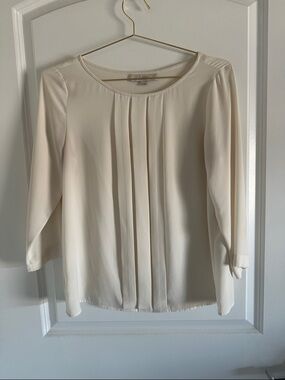 LOFT Cream Pleated Front Blouse